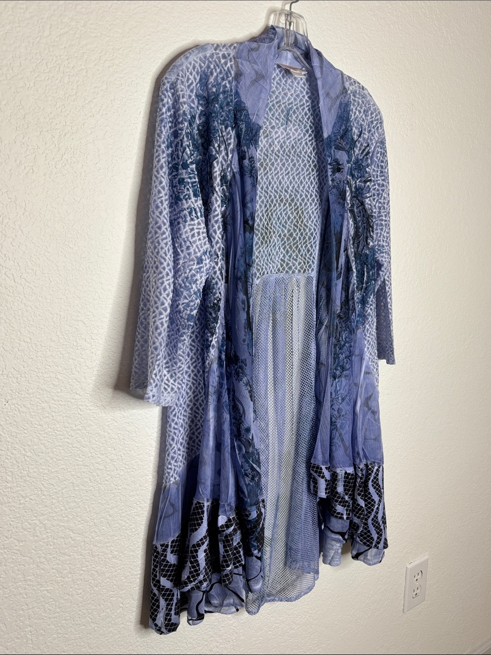 Kamala Light Blue Patterned Open-Front Duster Cape - Picture 2 of 13